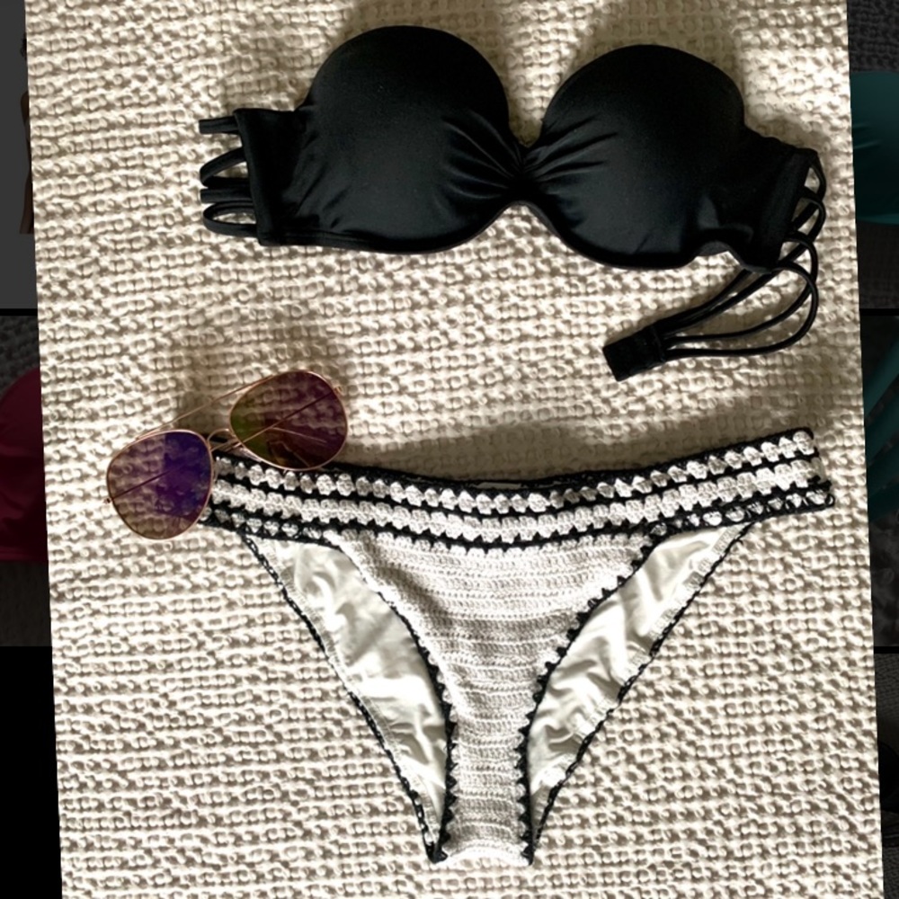 Solid Strappy Side Push Up Bandeau Swim Top